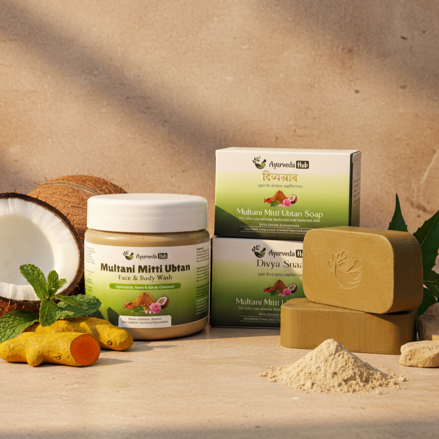 Multani Mitti Combo - 1 Multani Mitti Ubtan 200gm + 2 Soaps 100gm Each