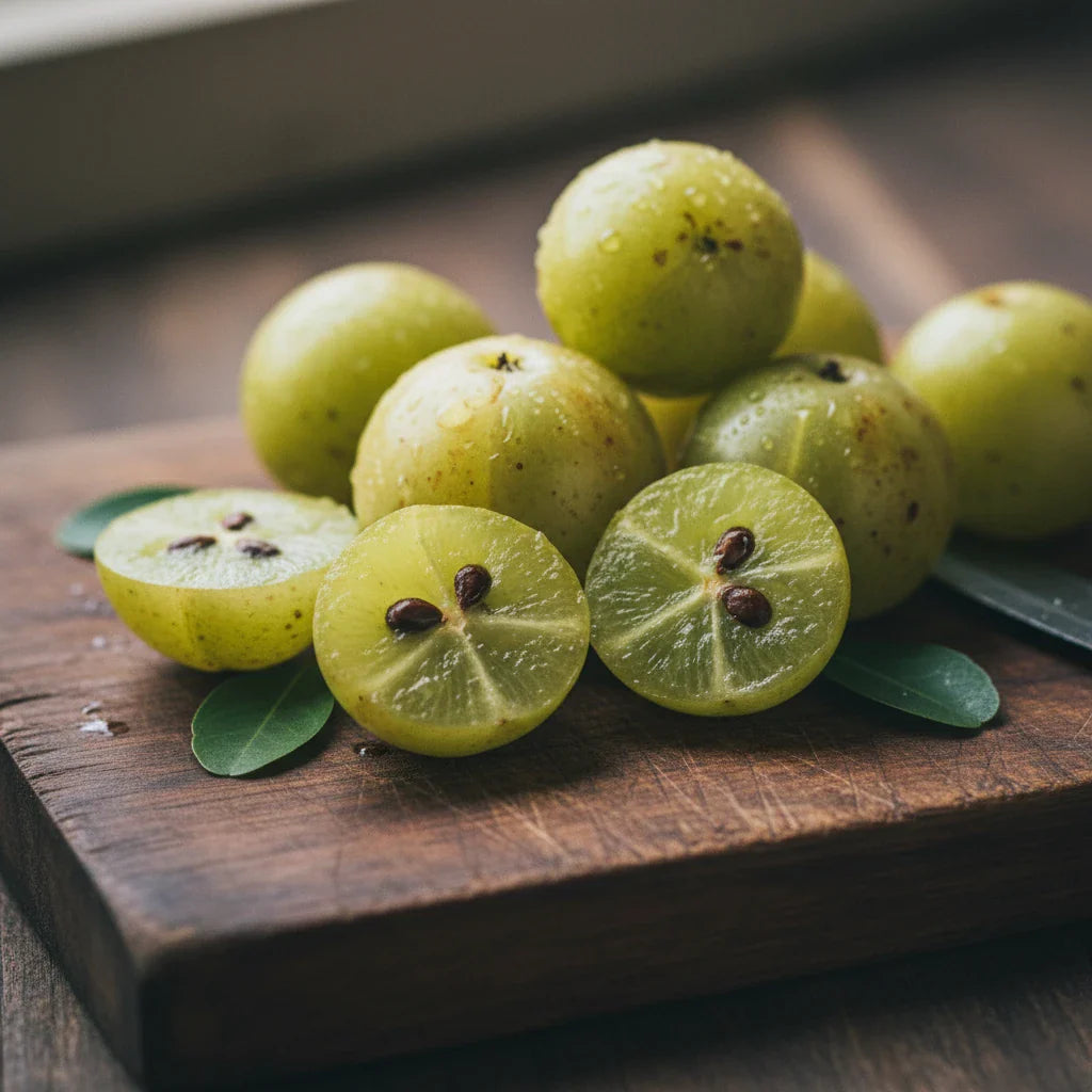 Fresh amla Indian gooseberry fruits - Ayurvedic hair growth guide