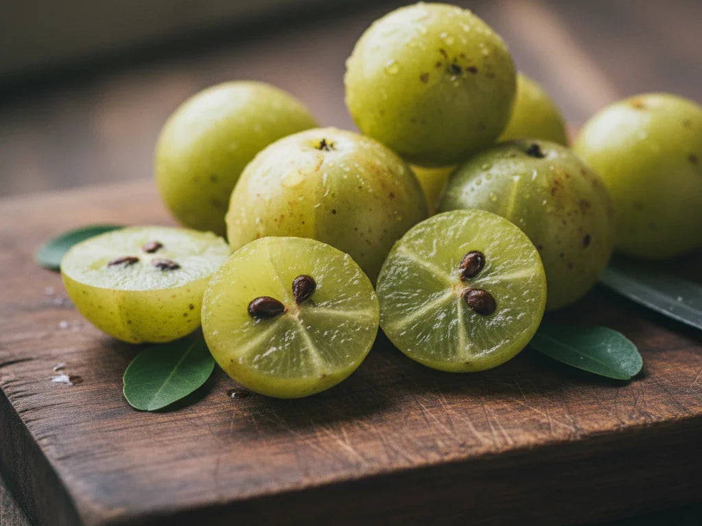 Fresh amla Indian gooseberry fruits - Ayurvedic hair growth guide