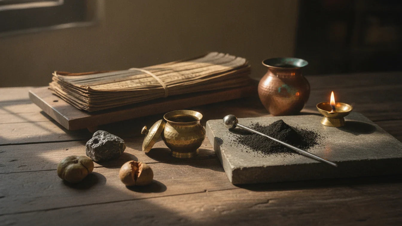 Anjana in the Sushruta Samhita: Ayurveda's Classical Collyrium (Kajal) and Its Three Types — Lekhana, Ropana and Prasadana