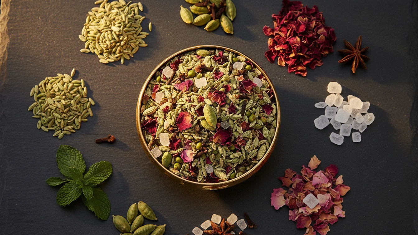 Ayurvedic mouth freshener mukhwas with fennel cardamom cloves and herbs