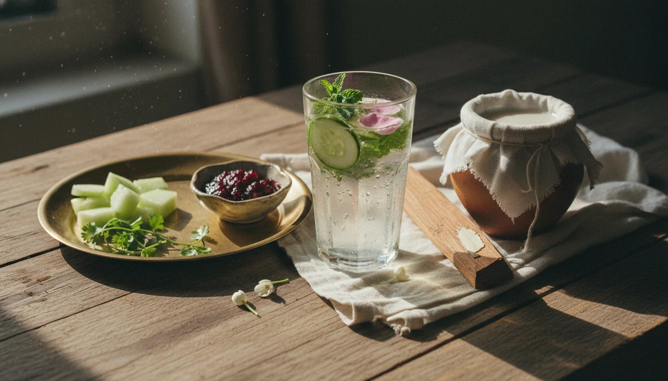 Ayurvedic summer cooling spread - rose water mint cucumber gulkand and sandalwood