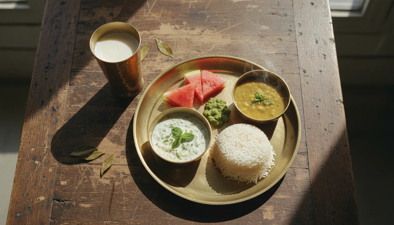 Ayurvedic summer diet plan thali with cooling foods for Grishma Ritu