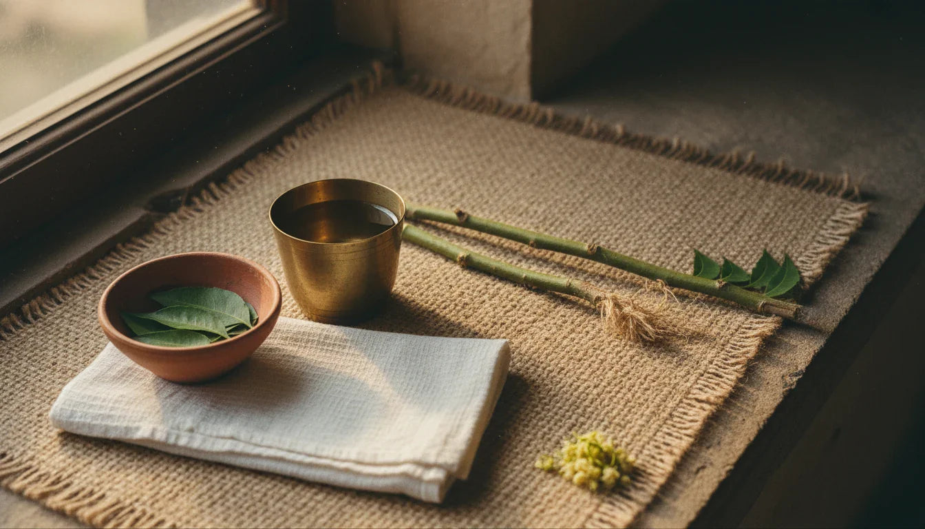 Fresh neem datun twigs for traditional Ayurvedic oral hygiene and dental care