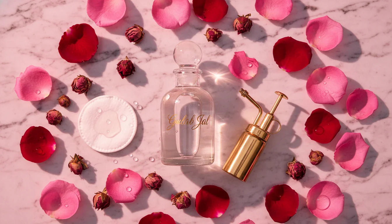 Gulab Jal rose water with fresh rose petals