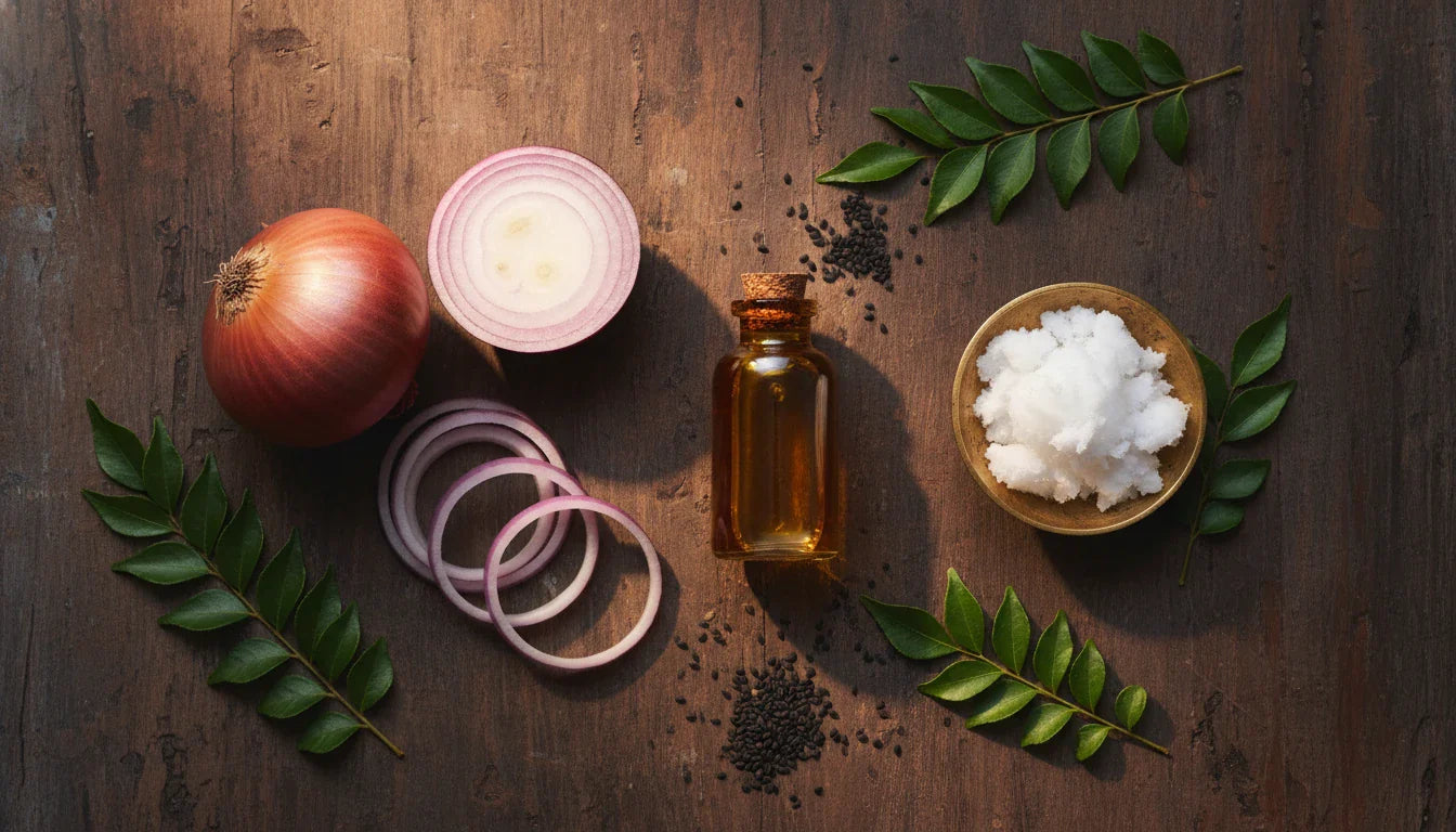 Onion oil for hair with natural Ayurvedic ingredients