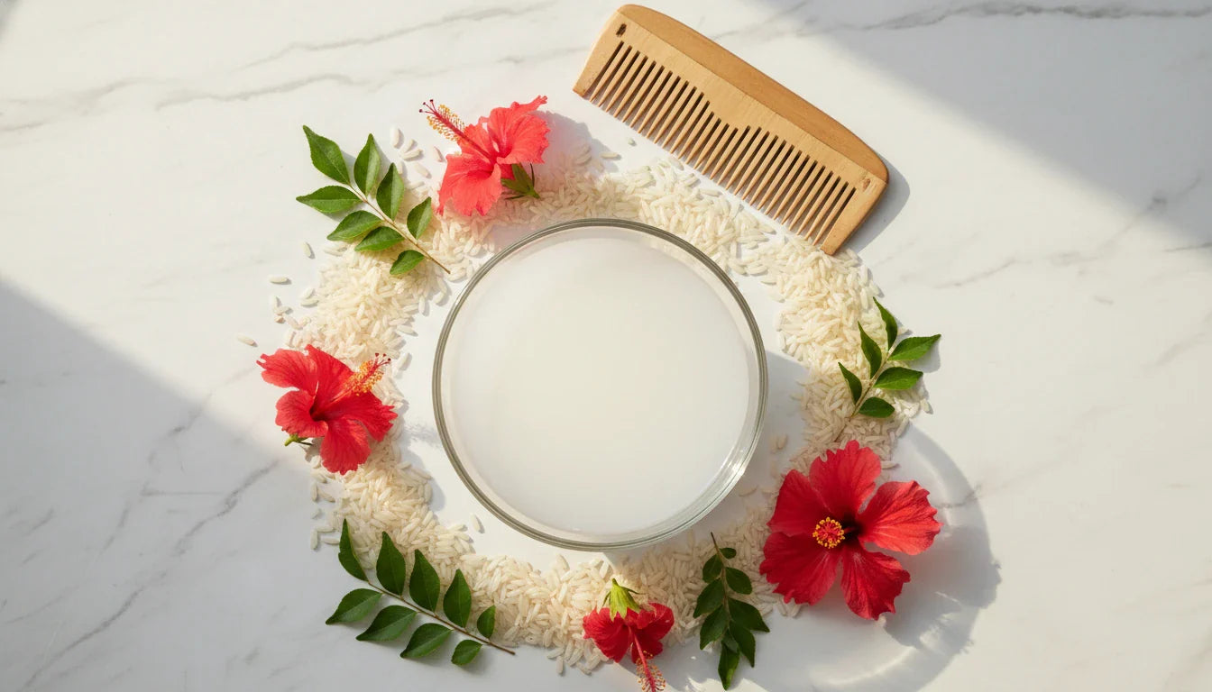 Rice water preparation for hair growth with natural ingredients