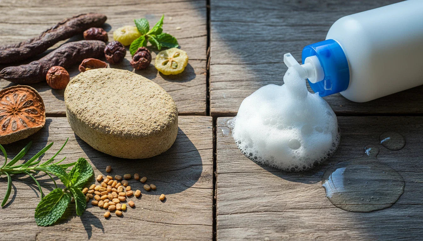 SLS free ubtan soap vs chemical shampoo comparison for hair washing