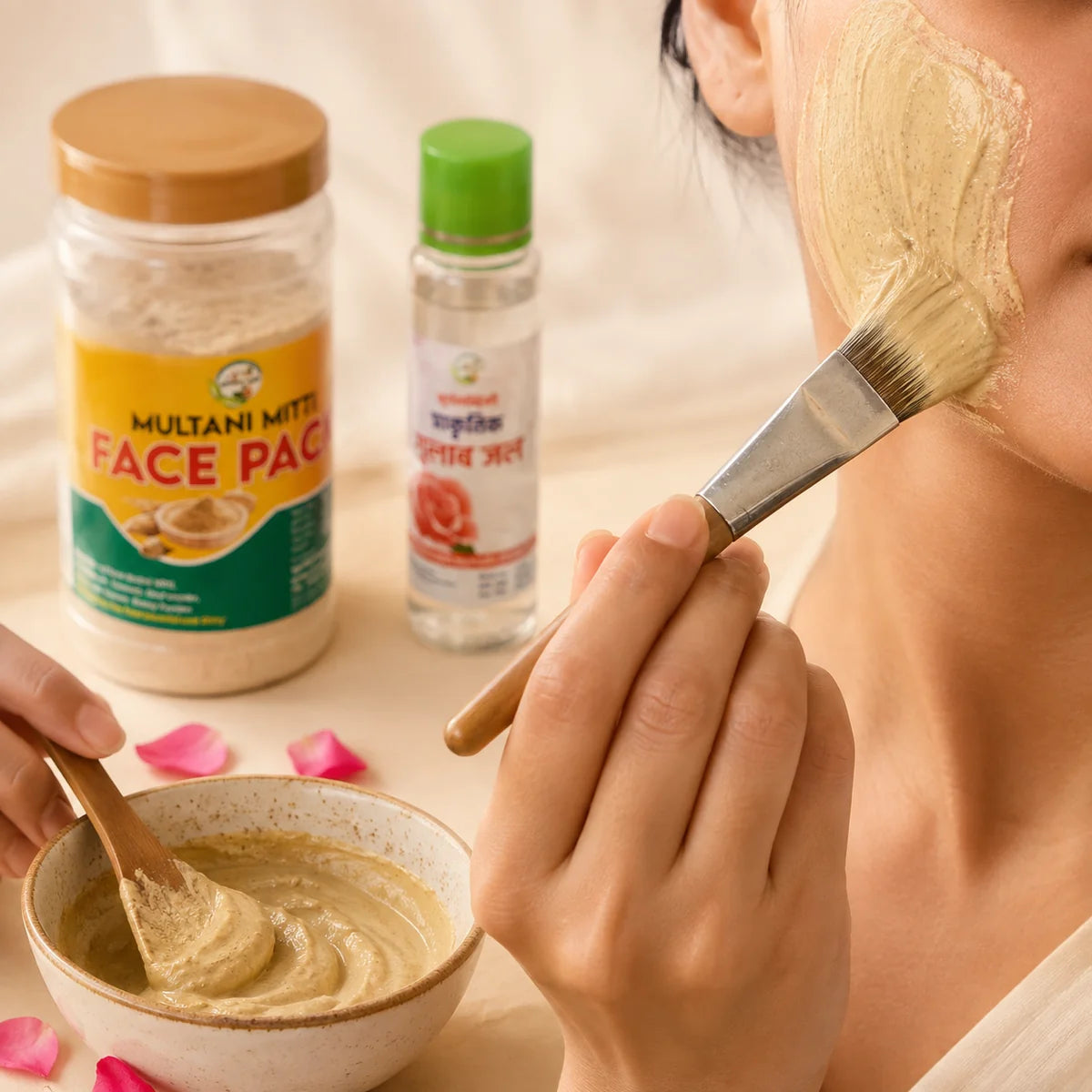 How to use the Herbal Care Combo - mix the ubtan powder with gulab jal into a paste and leave it as a mask