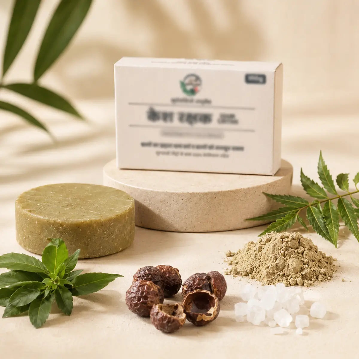 Kesh Rakshak Ubtan ingredients - bhringraj, reetha, neem, multani mitti, camphor