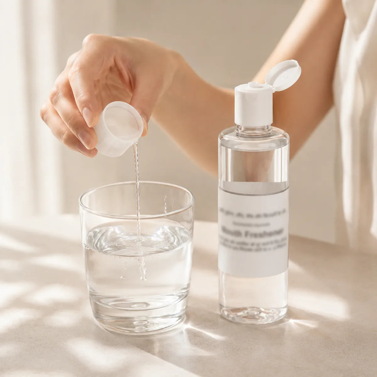 How to use the Ayurvedic Mouth Freshener - add a capful to water and gargle