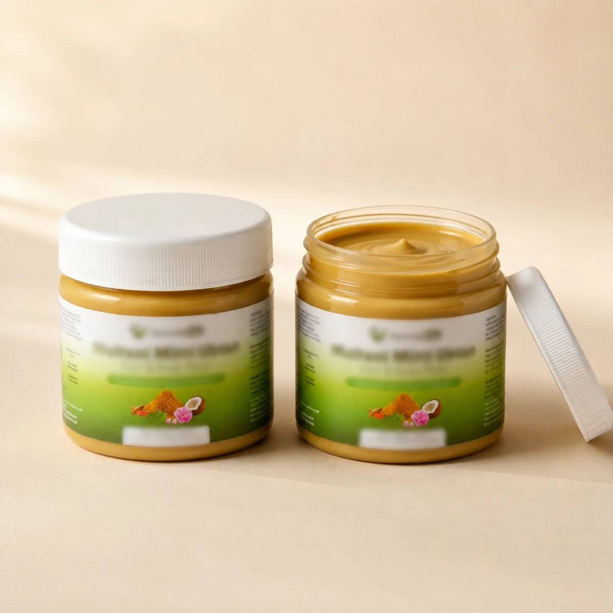 Multani Mitti Ubtan pack of 2 - two 150g tubs, one open showing the paste